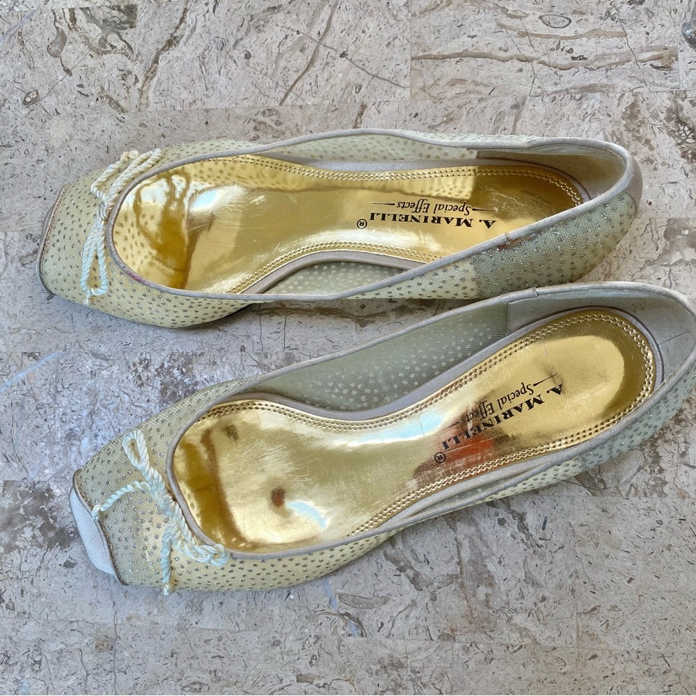 A.Marinelli Special Effects Ballet Flat Open Toe Bow Slip On Dress Shoes Size 8M